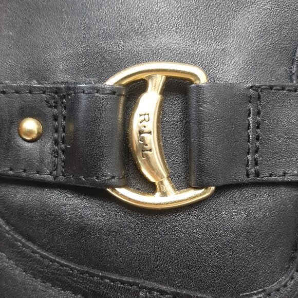 Ralph Lauren Boots MICAH Women's Knee High Tall Riding Black Leather Zipper 7B - Picture 7 of 9